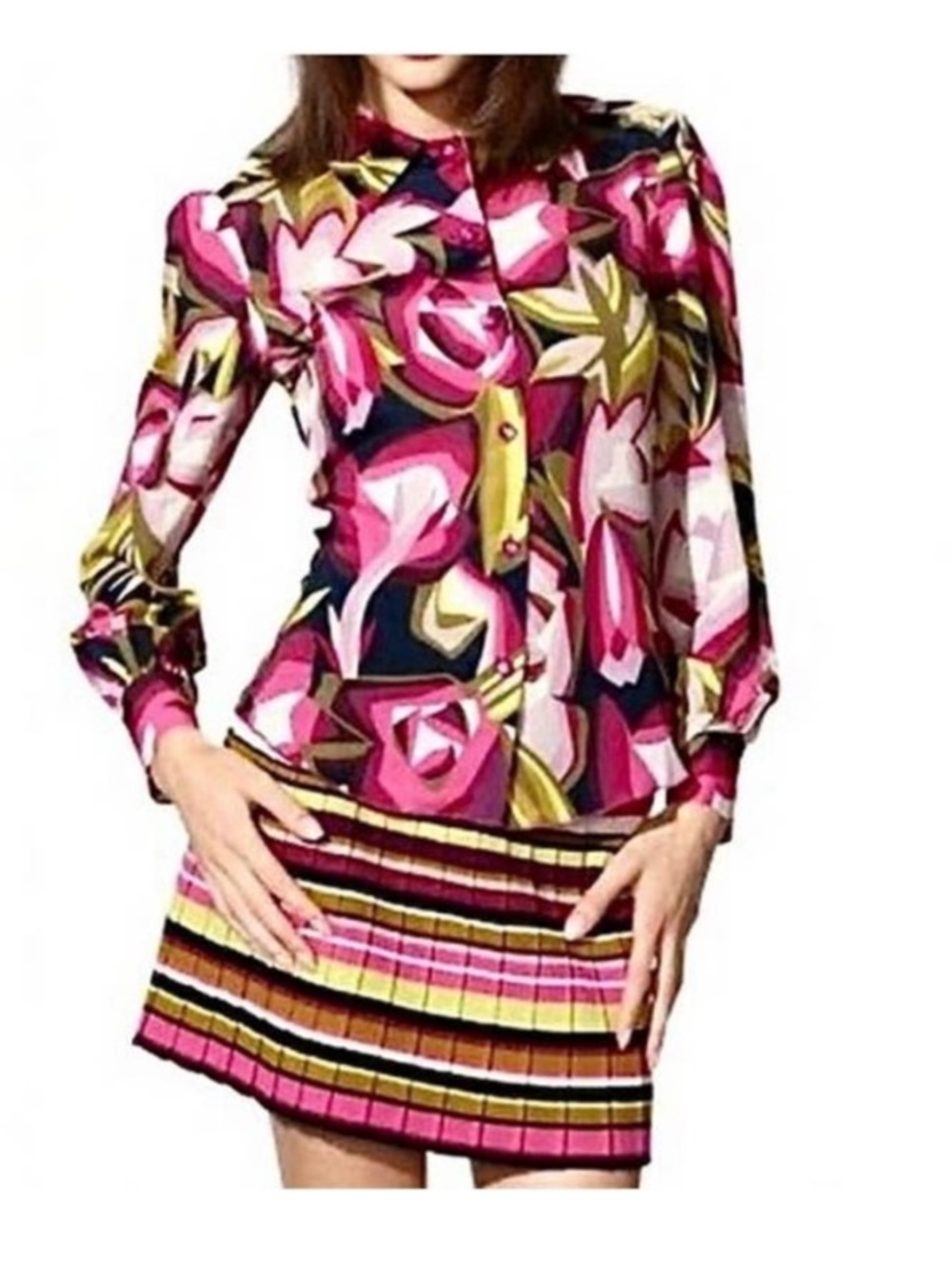 Missoni for Target Abstract Floral Button Down Collared Long Sleeve Shirt Medium